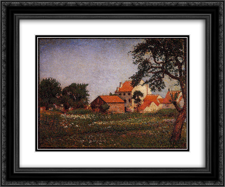 Houses at La Hulpe 24x20 Black Ornate Wood Framed Art Print Poster with Double Matting by Lemmen, Georges