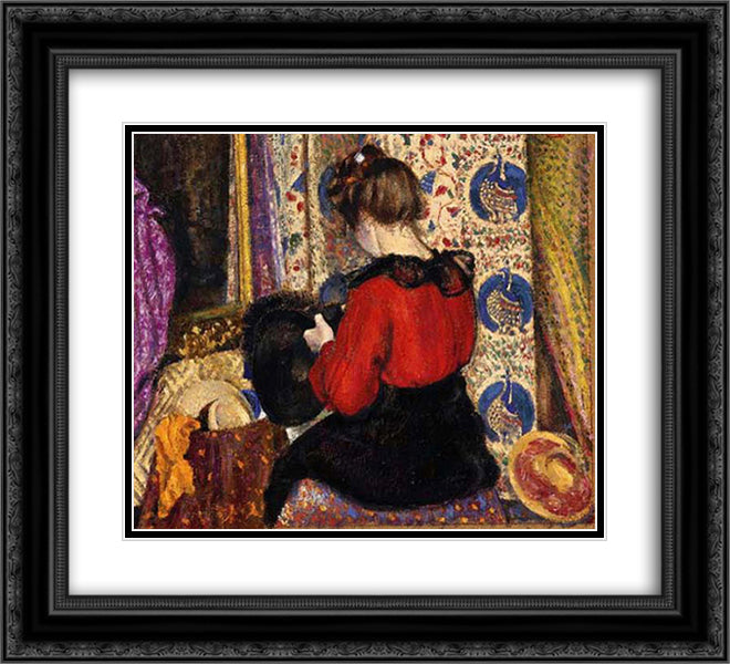 La modiste 22x20 Black Ornate Wood Framed Art Print Poster with Double Matting by Lemmen, Georges