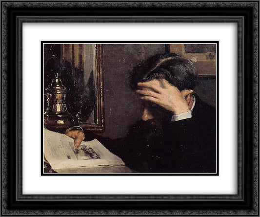 Man Reading 24x20 Black Ornate Wood Framed Art Print Poster with Double Matting by Lemmen, Georges