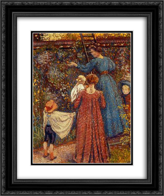 Picking Fruit 20x24 Black Ornate Wood Framed Art Print Poster with Double Matting by Lemmen, Georges