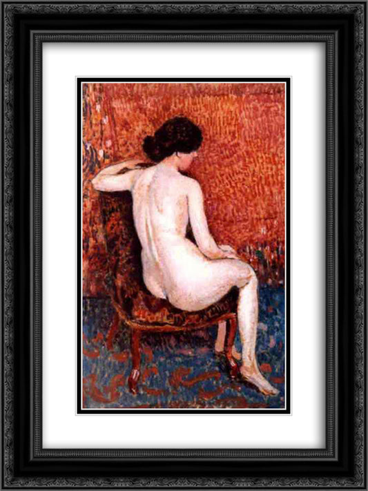 Sitting Nude on Chair 18x24 Black Ornate Wood Framed Art Print Poster with Double Matting by Lemmen, Georges