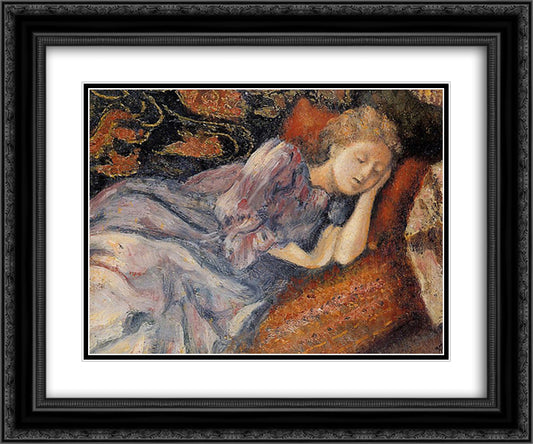 Sleep 24x20 Black Ornate Wood Framed Art Print Poster with Double Matting by Lemmen, Georges