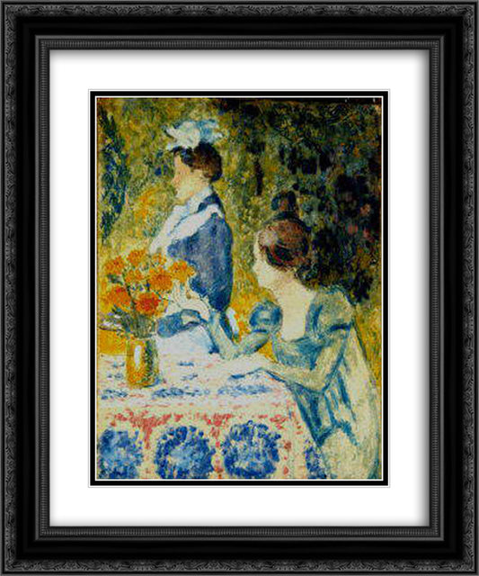 Two Women in the Garden 20x24 Black Ornate Wood Framed Art Print Poster with Double Matting by Lemmen, Georges