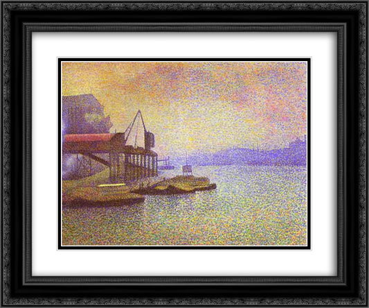 View of the Thames 24x20 Black Ornate Wood Framed Art Print Poster with Double Matting by Lemmen, Georges