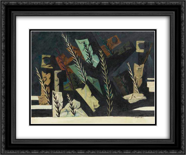 Au clair de lune 24x20 Black Ornate Wood Framed Art Print Poster with Double Matting by Papazoff, Georges