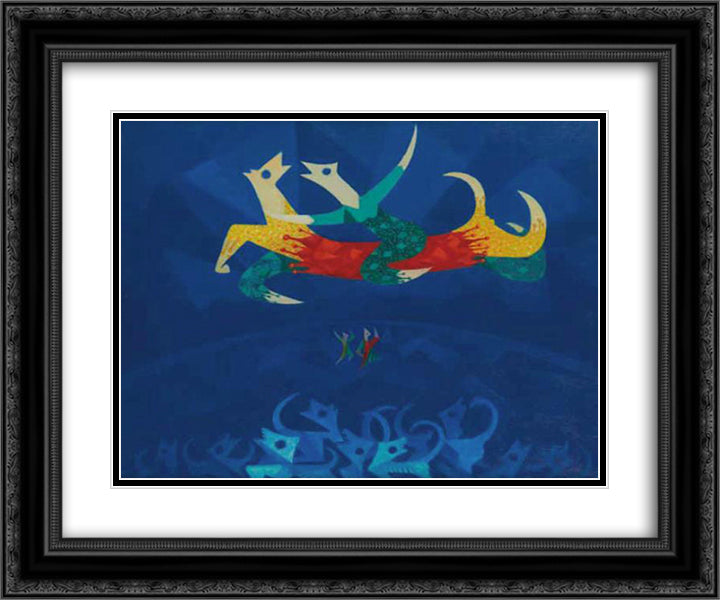 Chiens de cirque 24x20 Black Ornate Wood Framed Art Print Poster with Double Matting by Papazoff, Georges