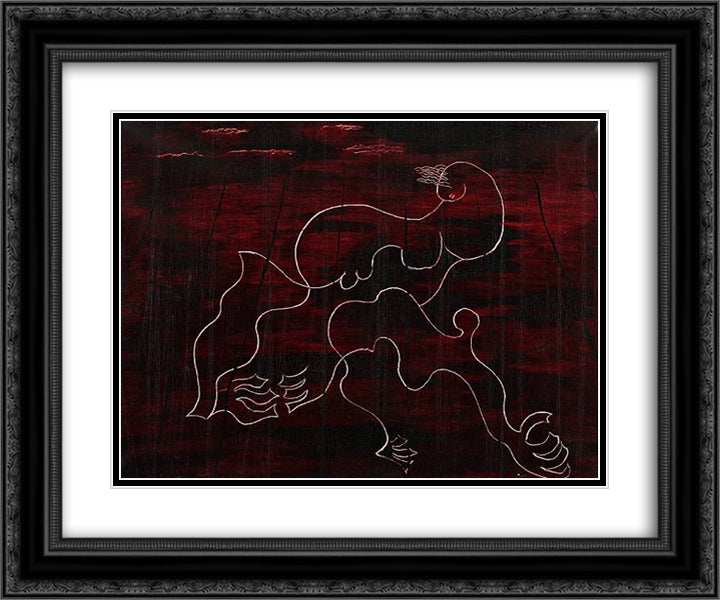 Les baigneuses 24x20 Black Ornate Wood Framed Art Print Poster with Double Matting by Papazoff, Georges