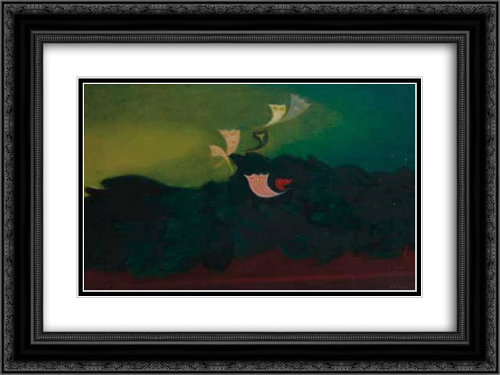 Papillons 24x18 Black Ornate Wood Framed Art Print Poster with Double Matting by Papazoff, Georges
