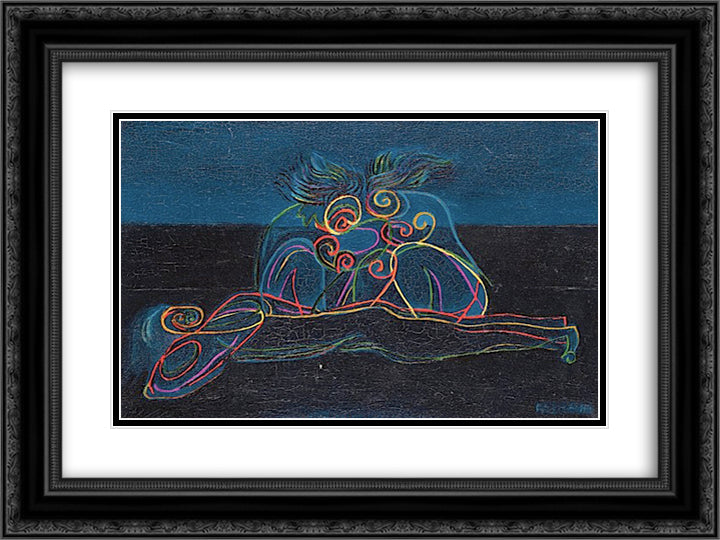 Trois figures 24x18 Black Ornate Wood Framed Art Print Poster with Double Matting by Papazoff, Georges
