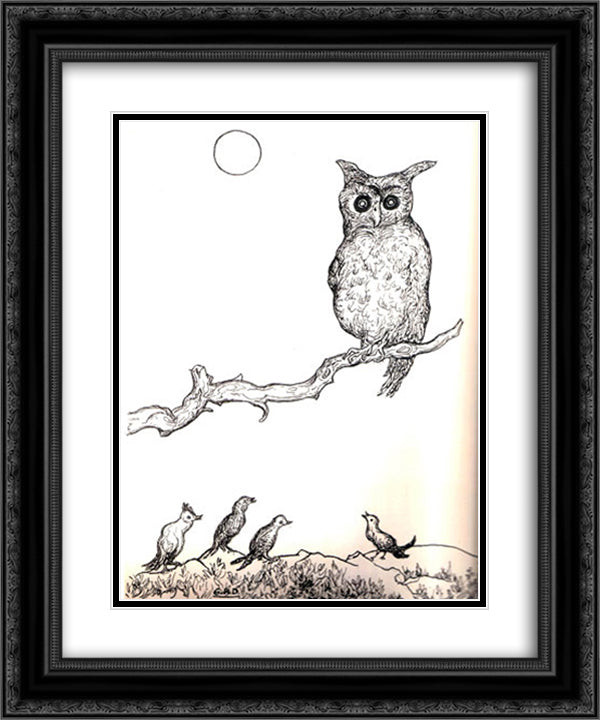 Untitled (Owl) 20x24 Black Ornate Wood Framed Art Print Poster with Double Matting by Ribemont Dessaignes, Georges