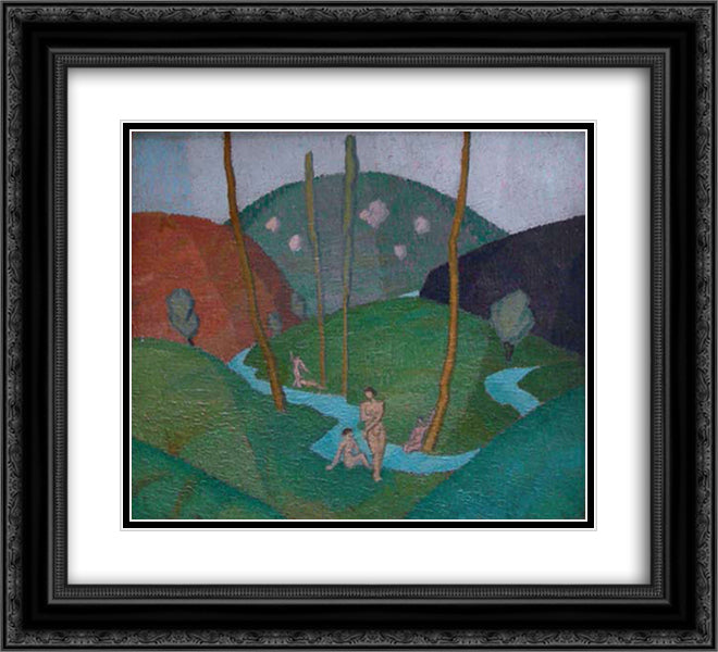 Untitled (River and Hills) 22x20 Black Ornate Wood Framed Art Print Poster with Double Matting by Ribemont Dessaignes, Georges