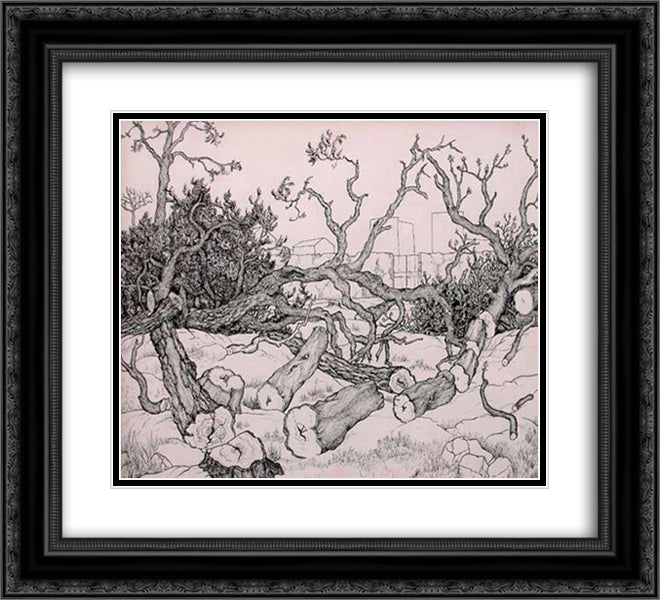 Untitled (Trees) 22x20 Black Ornate Wood Framed Art Print Poster with Double Matting by Ribemont Dessaignes, Georges