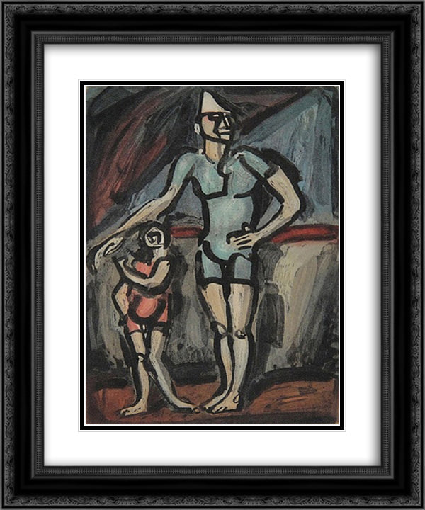 Clown et Enfant 20x24 Black Ornate Wood Framed Art Print Poster with Double Matting by Rouault, Georges