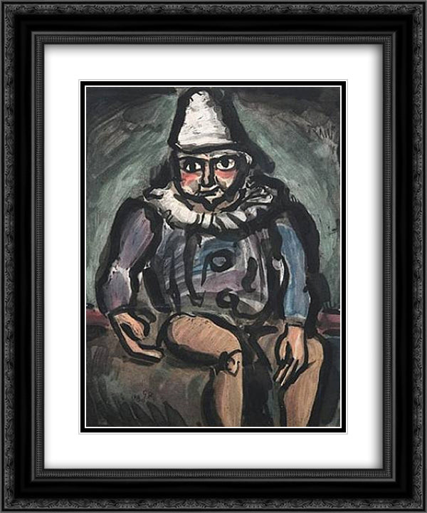 Le Vieux Clown 20x24 Black Ornate Wood Framed Art Print Poster with Double Matting by Rouault, Georges