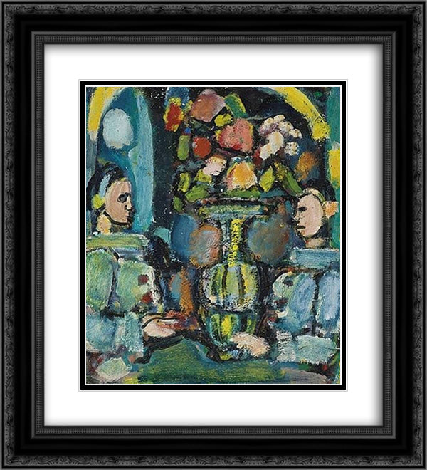 Pierrots bleus au bouquet 20x22 Black Ornate Wood Framed Art Print Poster with Double Matting by Rouault, Georges