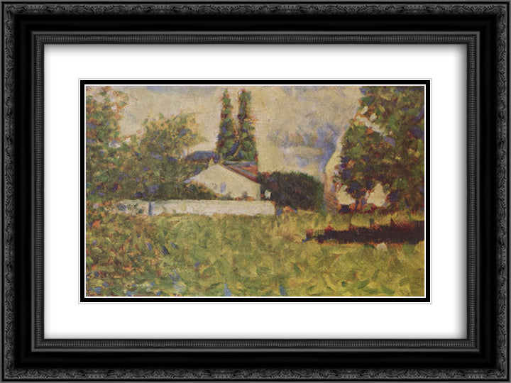 A house between trees 24x18 Black Ornate Wood Framed Art Print Poster with Double Matting by Seurat, Georges