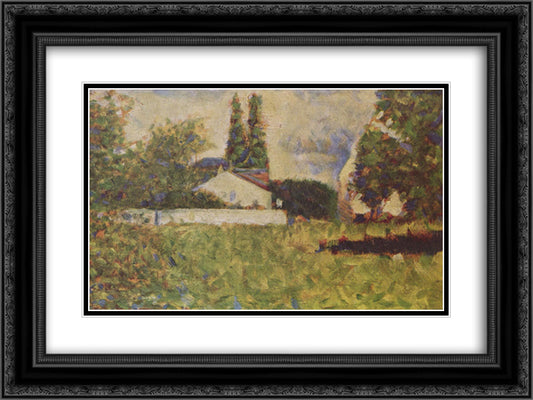 A house between trees 24x18 Black Ornate Wood Framed Art Print Poster with Double Matting by Seurat, Georges