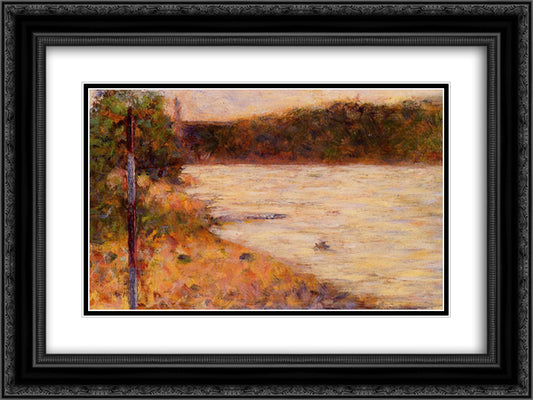 A River Bank (The Seine at Asnieres) 24x18 Black Ornate Wood Framed Art Print Poster with Double Matting by Seurat, Georges