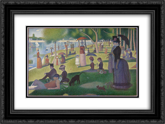 A Sunday on La Grande Jatte -1884 24x18 Black Ornate Wood Framed Art Print Poster with Double Matting by Seurat, Georges