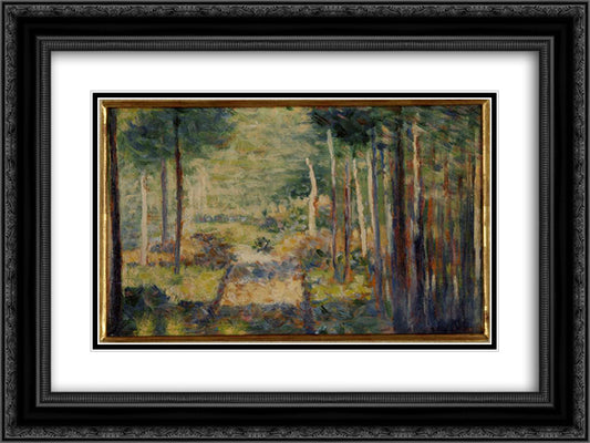 Alley in the forest, Barbizon 24x18 Black Ornate Wood Framed Art Print Poster with Double Matting by Seurat, Georges