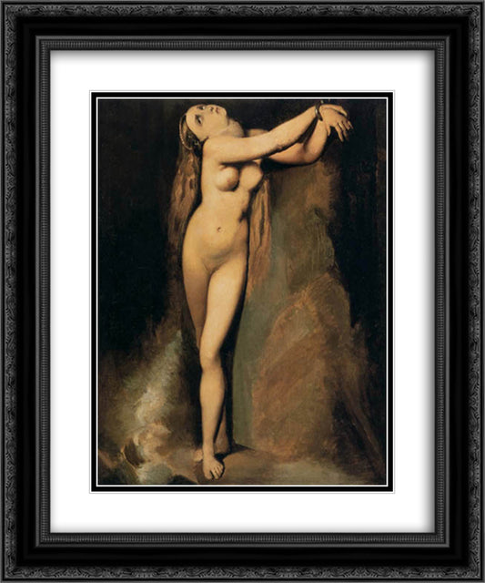 Angelica at the rock (After ingres) 20x24 Black Ornate Wood Framed Art Print Poster with Double Matting by Seurat, Georges