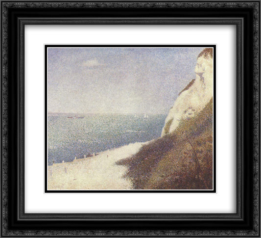 Beach at Bas Butin, Honfleur 22x20 Black Ornate Wood Framed Art Print Poster with Double Matting by Seurat, Georges