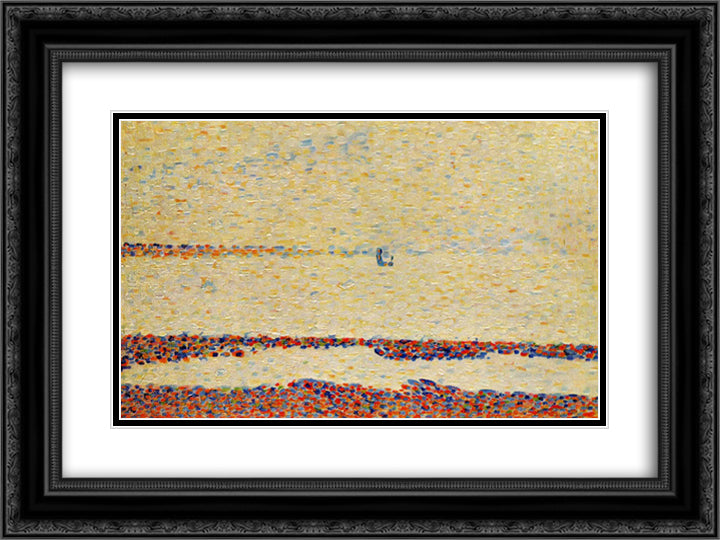 Beach at Gravelines 24x18 Black Ornate Wood Framed Art Print Poster with Double Matting by Seurat, Georges