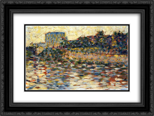 Courbevoie, Landscape With Turret 24x18 Black Ornate Wood Framed Art Print Poster with Double Matting by Seurat, Georges