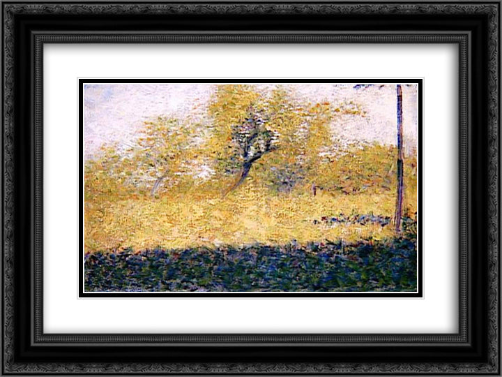 Edge of Wood, Springtime 24x18 Black Ornate Wood Framed Art Print Poster with Double Matting by Seurat, Georges