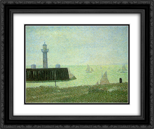 End of the Jetty, Honfleur 24x20 Black Ornate Wood Framed Art Print Poster with Double Matting by Seurat, Georges