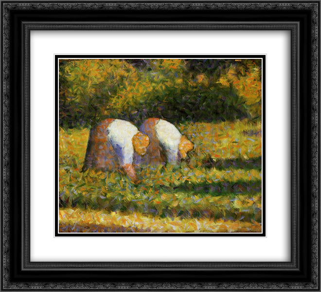 Farm Women at Work 22x20 Black Ornate Wood Framed Art Print Poster with Double Matting by Seurat, Georges