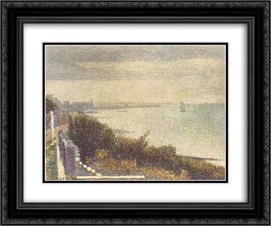 Grandcamp, Evening 24x20 Black Ornate Wood Framed Art Print Poster with Double Matting by Seurat, Georges