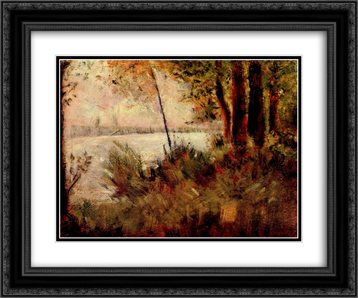 Grassy Riverbank 24x20 Black Ornate Wood Framed Art Print Poster with Double Matting by Seurat, Georges