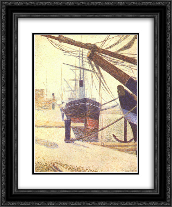 Harbor in Honfleur 20x24 Black Ornate Wood Framed Art Print Poster with Double Matting by Seurat, Georges