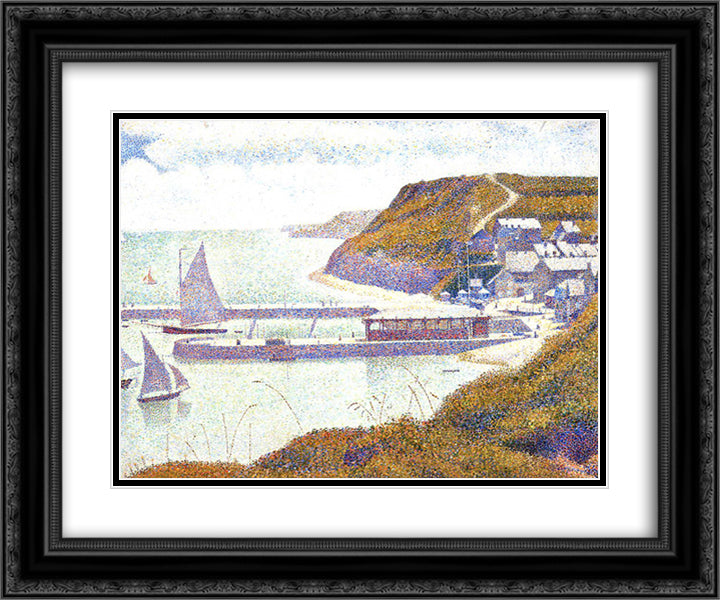 Harbour at Port-en-Bessin at High Tide 24x20 Black Ornate Wood Framed Art Print Poster with Double Matting by Seurat, Georges