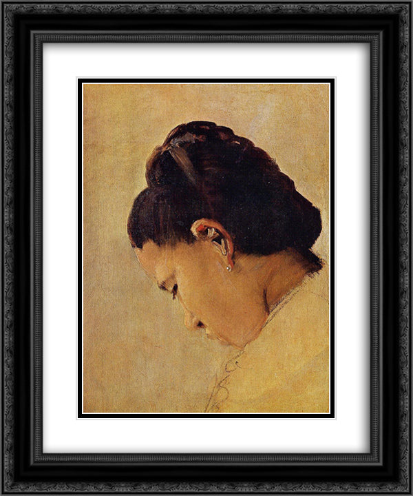 Head of a Girl 20x24 Black Ornate Wood Framed Art Print Poster with Double Matting by Seurat, Georges