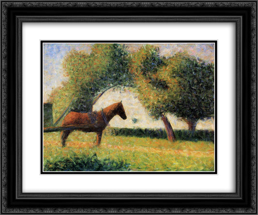 Horse and cart 24x20 Black Ornate Wood Framed Art Print Poster with Double Matting by Seurat, Georges