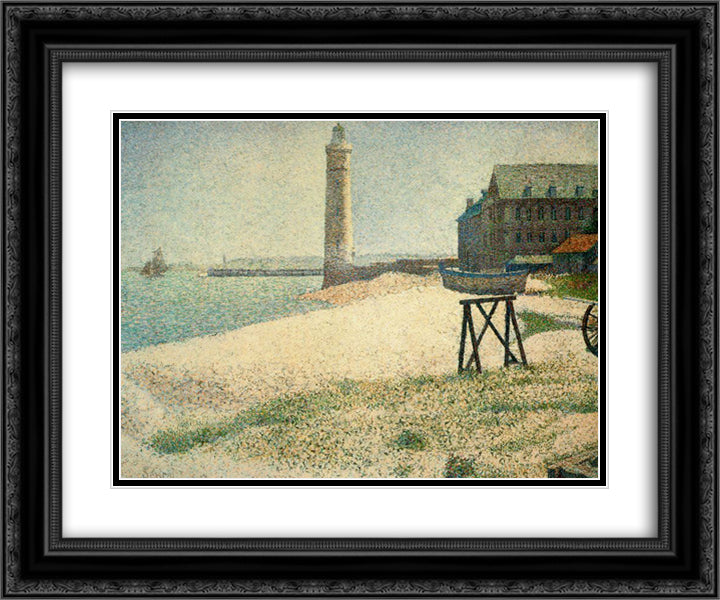 Hospice and Lighthouse, Honfleur 24x20 Black Ornate Wood Framed Art Print Poster with Double Matting by Seurat, Georges