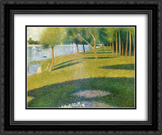 La Grande Jatte 24x20 Black Ornate Wood Framed Art Print Poster with Double Matting by Seurat, Georges