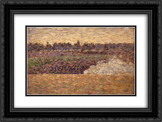 Landscape at Grandcamp 24x18 Black Ornate Wood Framed Art Print Poster with Double Matting by Seurat, Georges