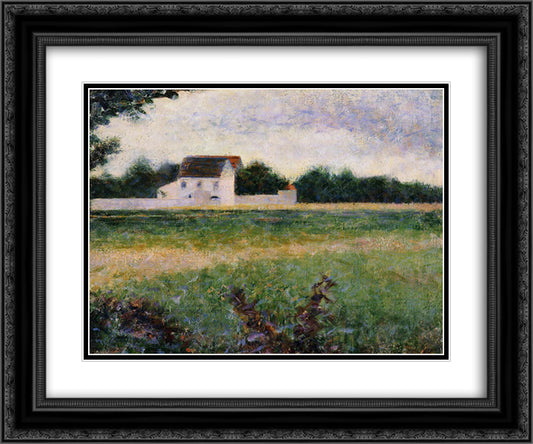 Landscape in the Ile-de-France 24x20 Black Ornate Wood Framed Art Print Poster with Double Matting by Seurat, Georges