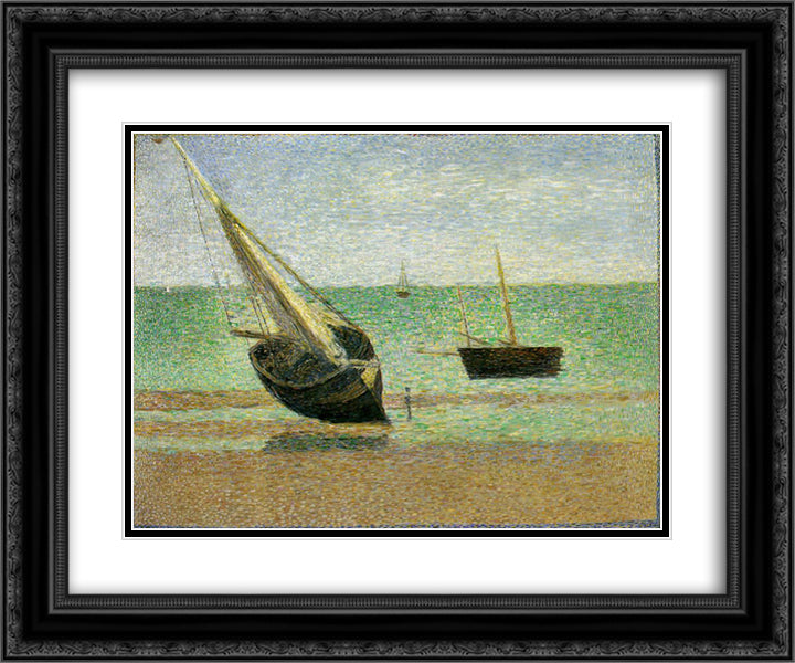 Low Tide at Grandcamp 24x20 Black Ornate Wood Framed Art Print Poster with Double Matting by Seurat, Georges