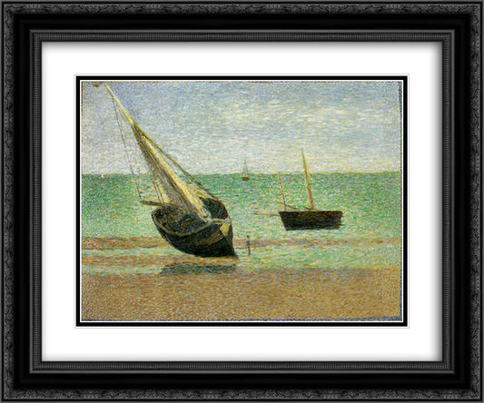 Low Tide at Grandcamp 24x20 Black Ornate Wood Framed Art Print Poster with Double Matting by Seurat, Georges