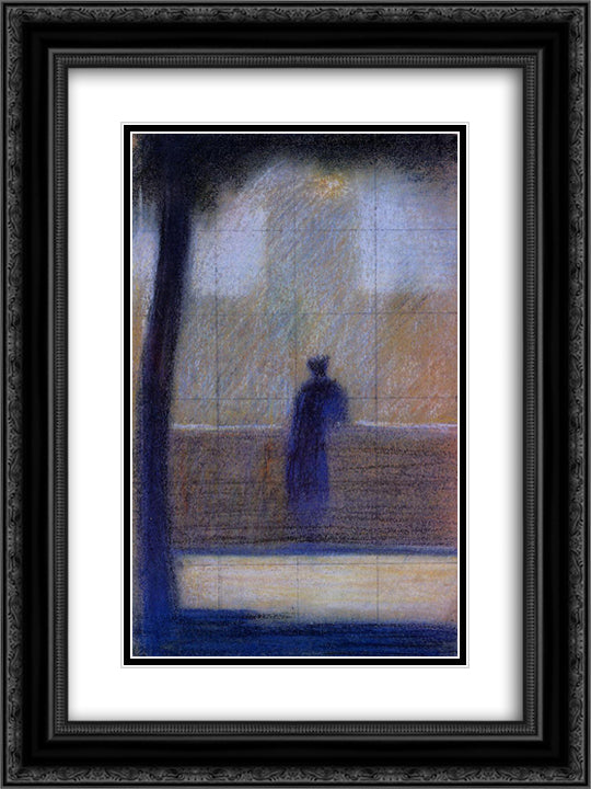 Man leaning on a parapet 18x24 Black Ornate Wood Framed Art Print Poster with Double Matting by Seurat, Georges