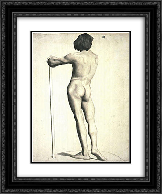 Man standing, leaning on a stick 20x24 Black Ornate Wood Framed Art Print Poster with Double Matting by Seurat, Georges