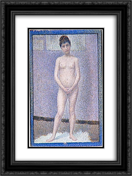 Model to front 18x24 Black Ornate Wood Framed Art Print Poster with Double Matting by Seurat, Georges