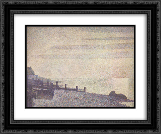 Mouth of the Seine at Honfleur, evening 24x20 Black Ornate Wood Framed Art Print Poster with Double Matting by Seurat, Georges