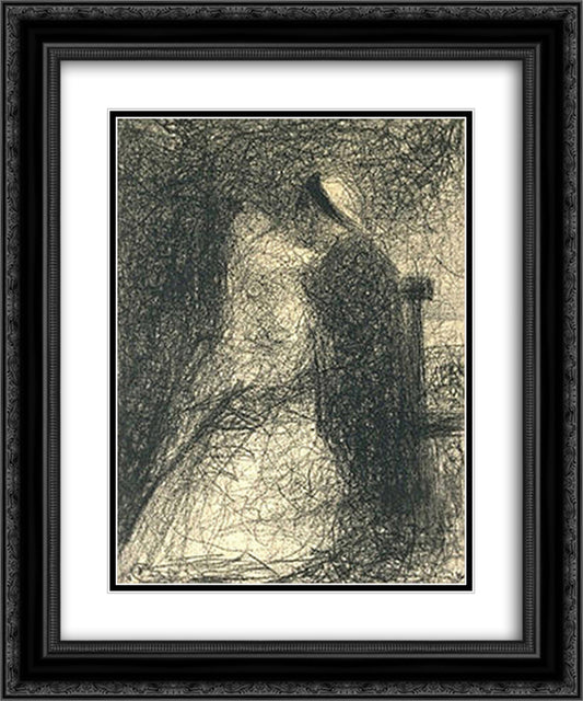 Nurse sitting holding her baby 20x24 Black Ornate Wood Framed Art Print Poster with Double Matting by Seurat, Georges