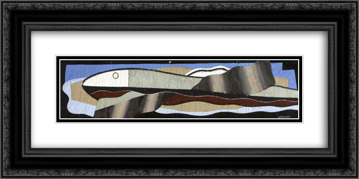 Composition (Fish) 24x12 Black Ornate Wood Framed Art Print Poster with Double Matting by Valmier, Georges