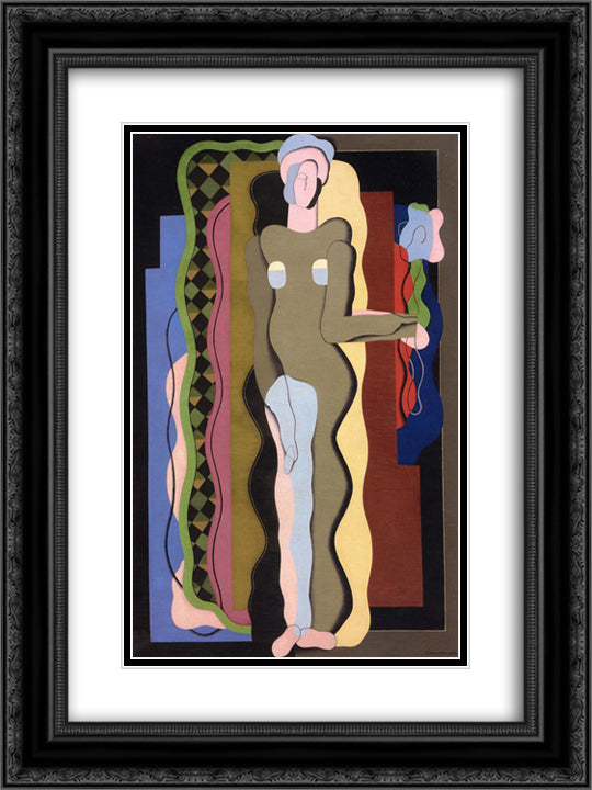 Nude with a Flower 18x24 Black Ornate Wood Framed Art Print Poster with Double Matting by Valmier, Georges